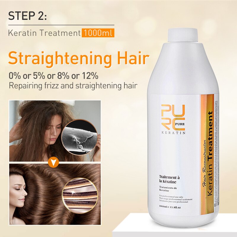 PURC 1000ml Keratin Hair Straightening Smoothing Treatment For Curly Frizzy Hair Care Brazilian Keratin Products Professional