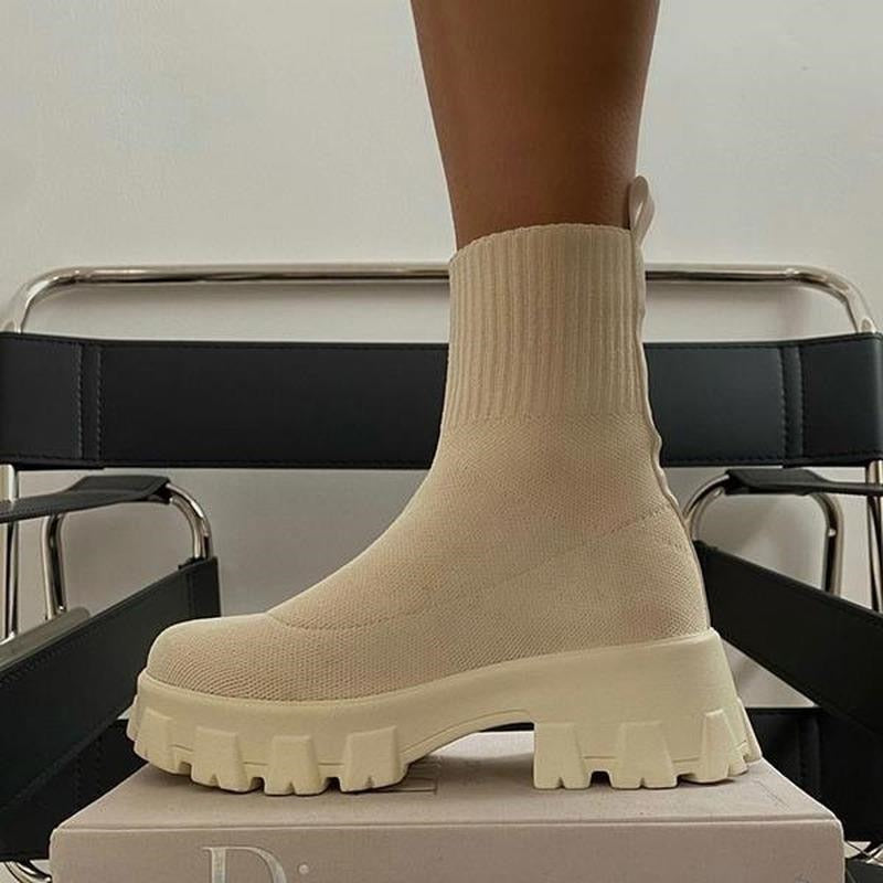 Women Boots Autumn Winter Boots Slip on Knitted Socks Shoes Women 2022 Platform Boots with Heels Botas De Mujer Female Botines