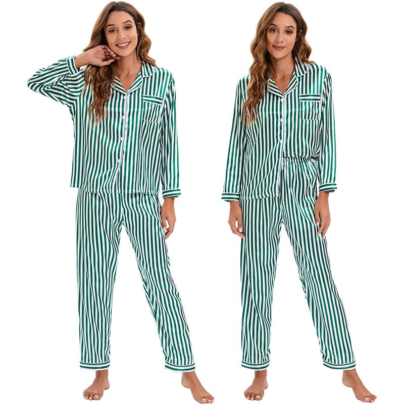 Spring Summer Women&#39;s Pijamas Silk Satin Pajamas Set Long Sleeve and Trouser Pyjamas Suits Sleepwear Loungewear Female Mujer