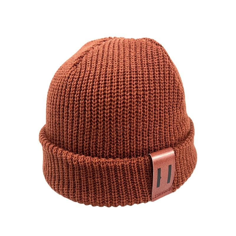 Baby Knit Hat for Boys Girls Autumn Winter Warm Kids Beanie Adult Children Parent-Child Hats Newborn Baby Cap with Leather Label