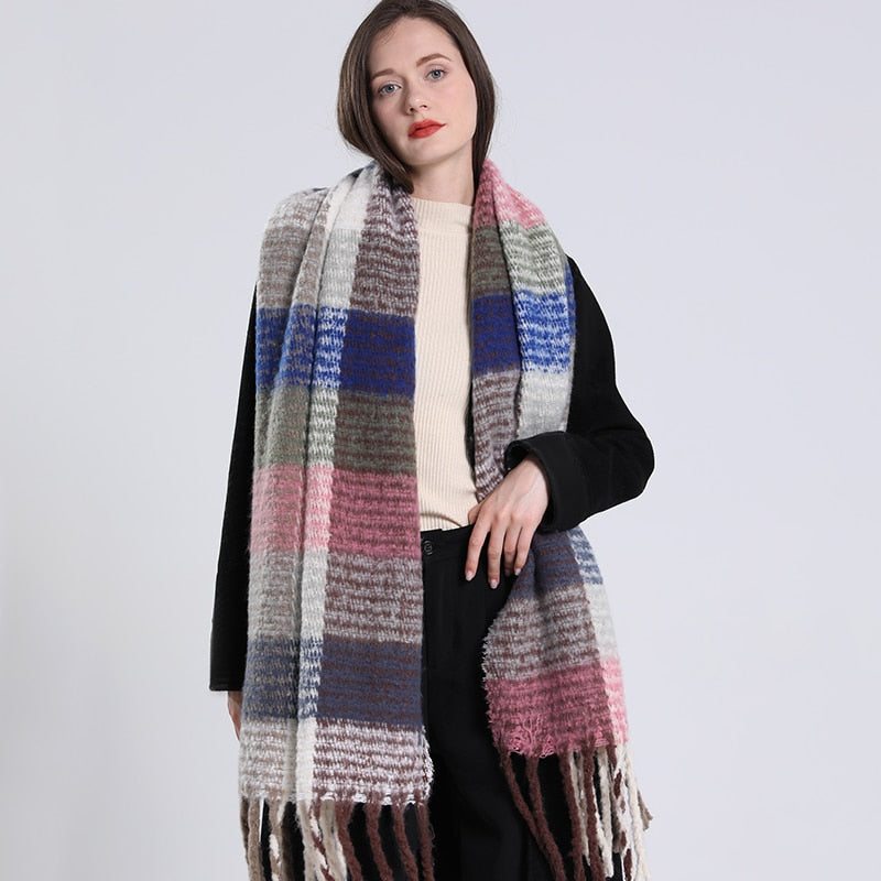 2022 NEW Luxury Cashmere Women Plaid Scarf Winter Warm Shawl and Wrap Bandana Pashmina Long Tassel Female Foulard Thick Blanket