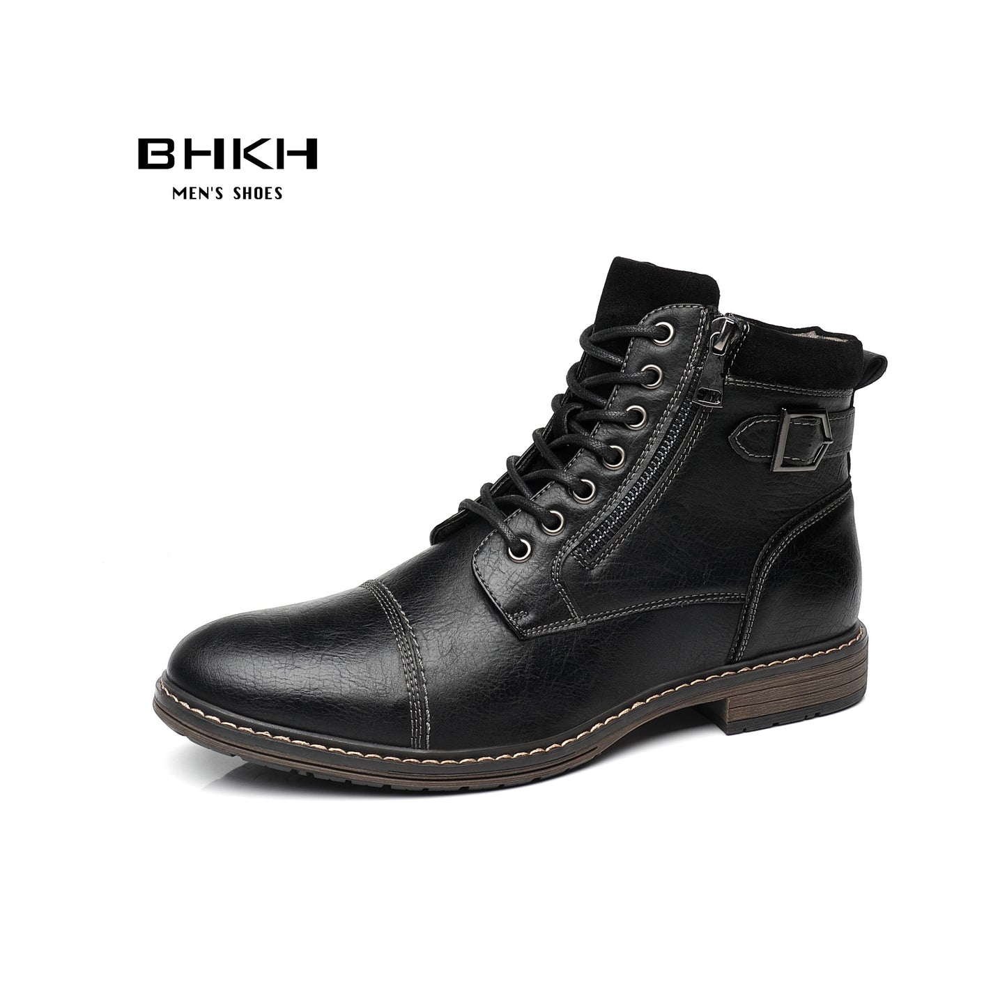 BHKH Men&#39;s Boots Winter Fashion botines Zip Lace-up Ankle Boots Vintage Business Dress Shoes Leather Casual Shoes For Men