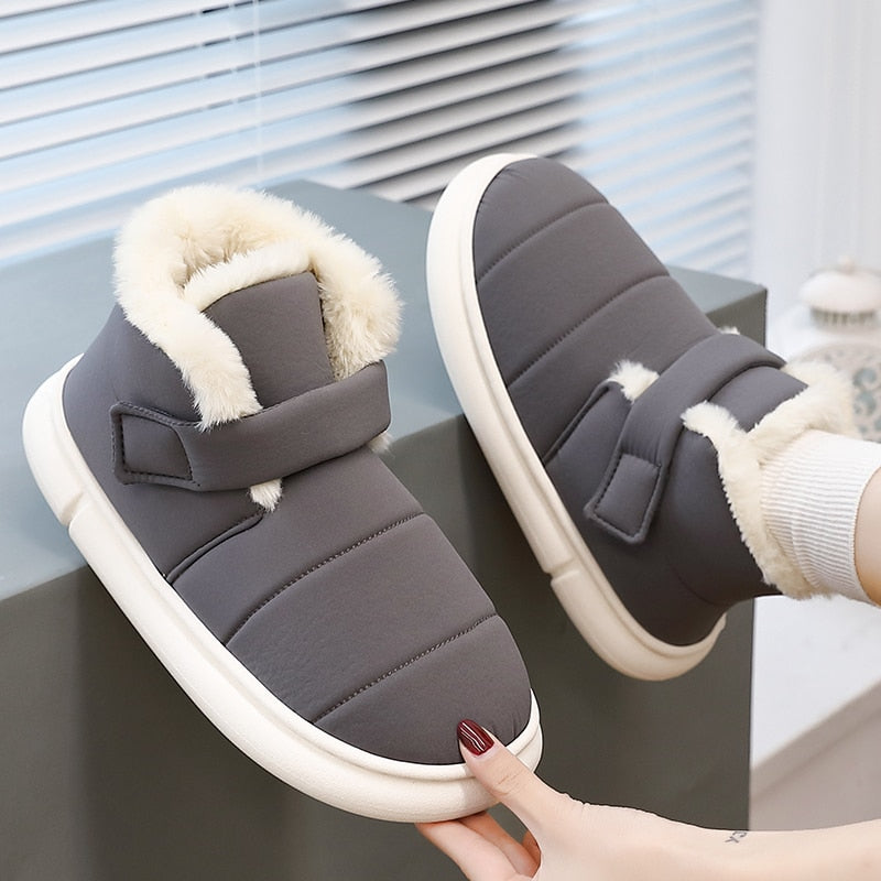 Winter Soft Women Men Boots Down Warm Plush Ankle Snow Female Thick Boots Shoes Couple Toddler Indoor Home Fur Footwear