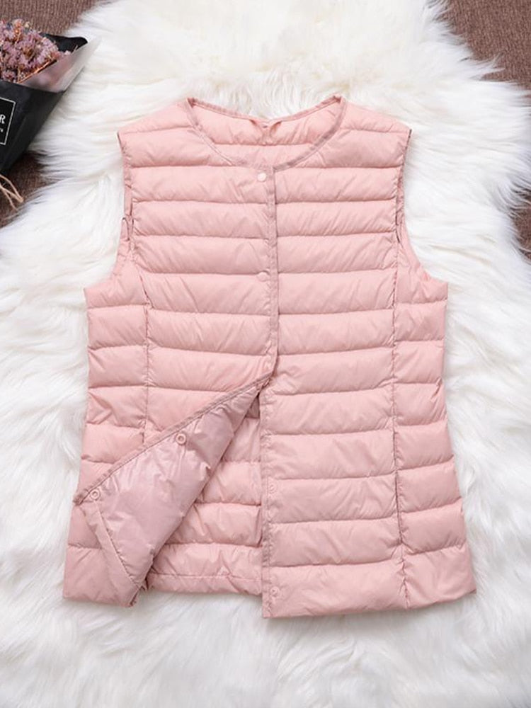 Fitaylor 90% Ultra Light White Duck Down Women Vest Thin Coat Women Duck Down Sleeveless Jacket V Collar Or O Collar Coat