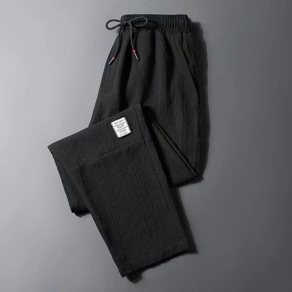 Men Trousers Jogging Casual Sweatpants Ice Silk Elastic Waist Drawstring Summer Mid Waist Pockets Baggy Track Straight Pants