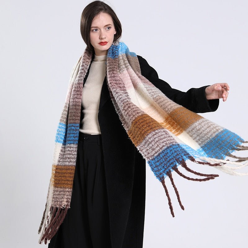 2022 NEW Luxury Cashmere Women Plaid Scarf Winter Warm Shawl and Wrap Bandana Pashmina Long Tassel Female Foulard Thick Blanket