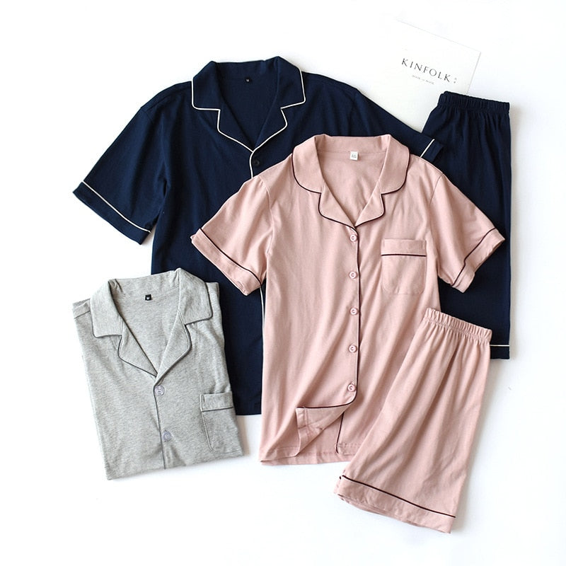 Summer 2023 new cotton couple pajamas suit female short-sleeved shorts men&#39;s pajamas thin home service suit  pyjamas women pink