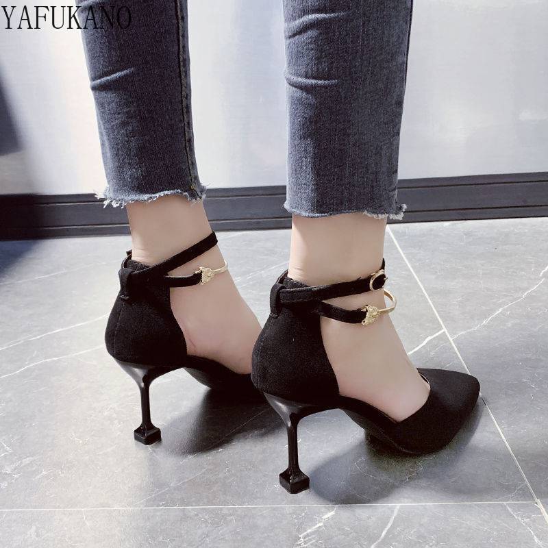 2022 New Concise Elegant Female High Heels Korean Wild Shallow Mouth Single Shoes Fashion Middle Hollow Comfort Work Shoes