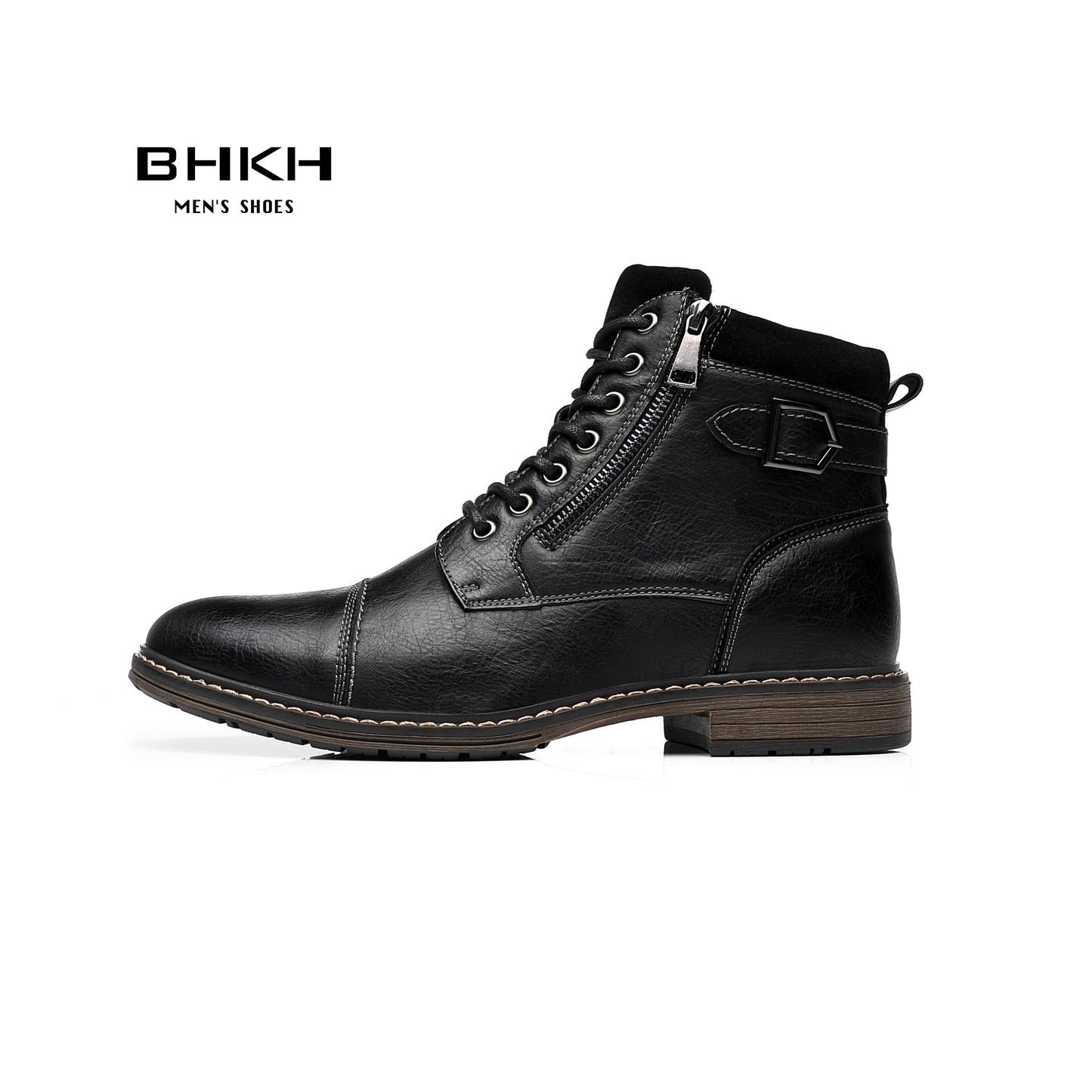 BHKH Men&#39;s Boots Winter Fashion botines Zip Lace-up Ankle Boots Vintage Business Dress Shoes Leather Casual Shoes For Men