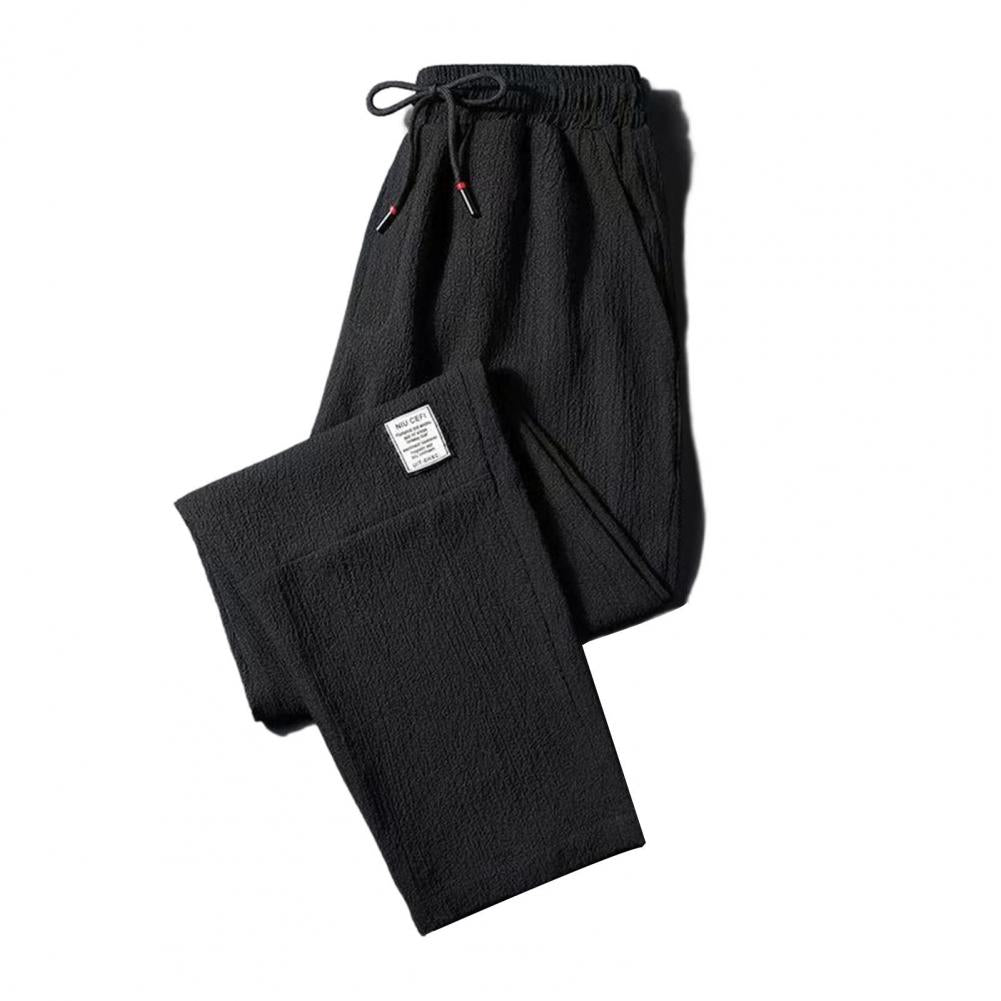 Men Trousers Jogging Casual Sweatpants Ice Silk Elastic Waist Drawstring Summer Mid Waist Pockets Baggy Track Straight Pants