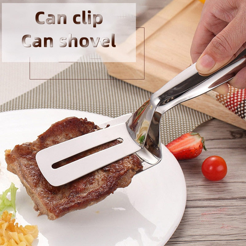 Stainless Steel Steak Clip Pancake Barbecue Spatula Clip BBQ Tongs Frying Fish Spatula Clip Bread Clip Household Kitchen Tool