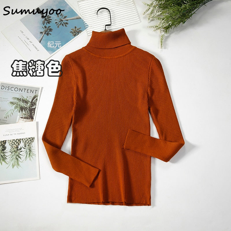 Sumuyoo 2022 Basic Turtleneck Women Sweaters Autumn Winter Tops Slim Women Pullover Knitted Sweater Jumper Soft Warm Pull