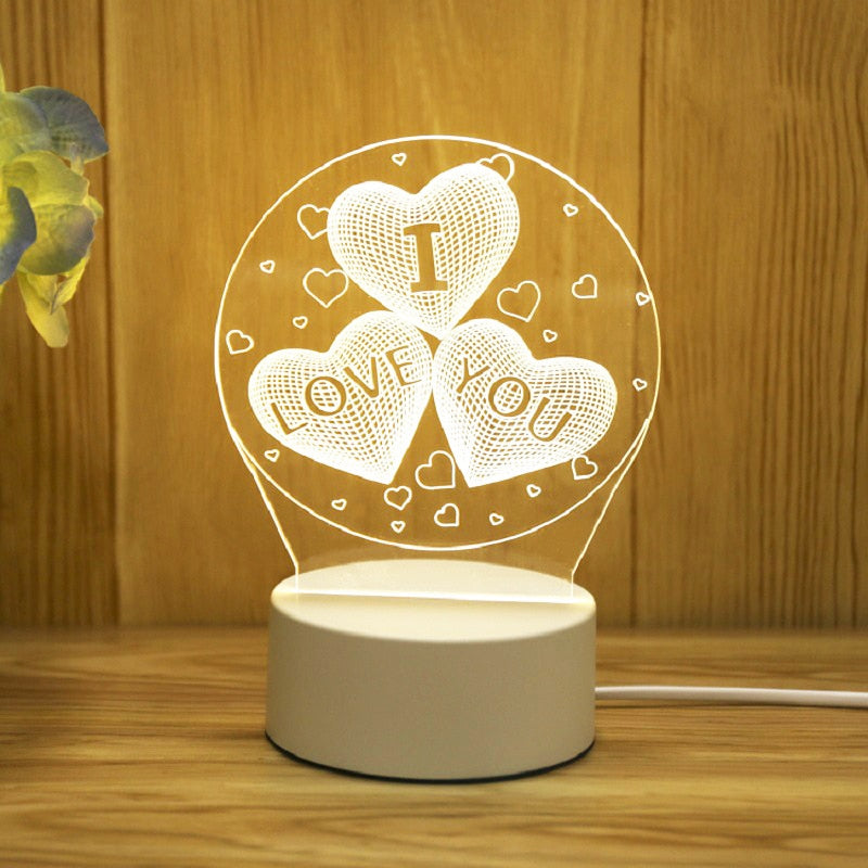 Romantic Love 3D Acrylic Led Lamp for Home Children&#39;s Night Light Table Lamp Birthday Party Decor Valentine&#39;s Day Bedside Lamp