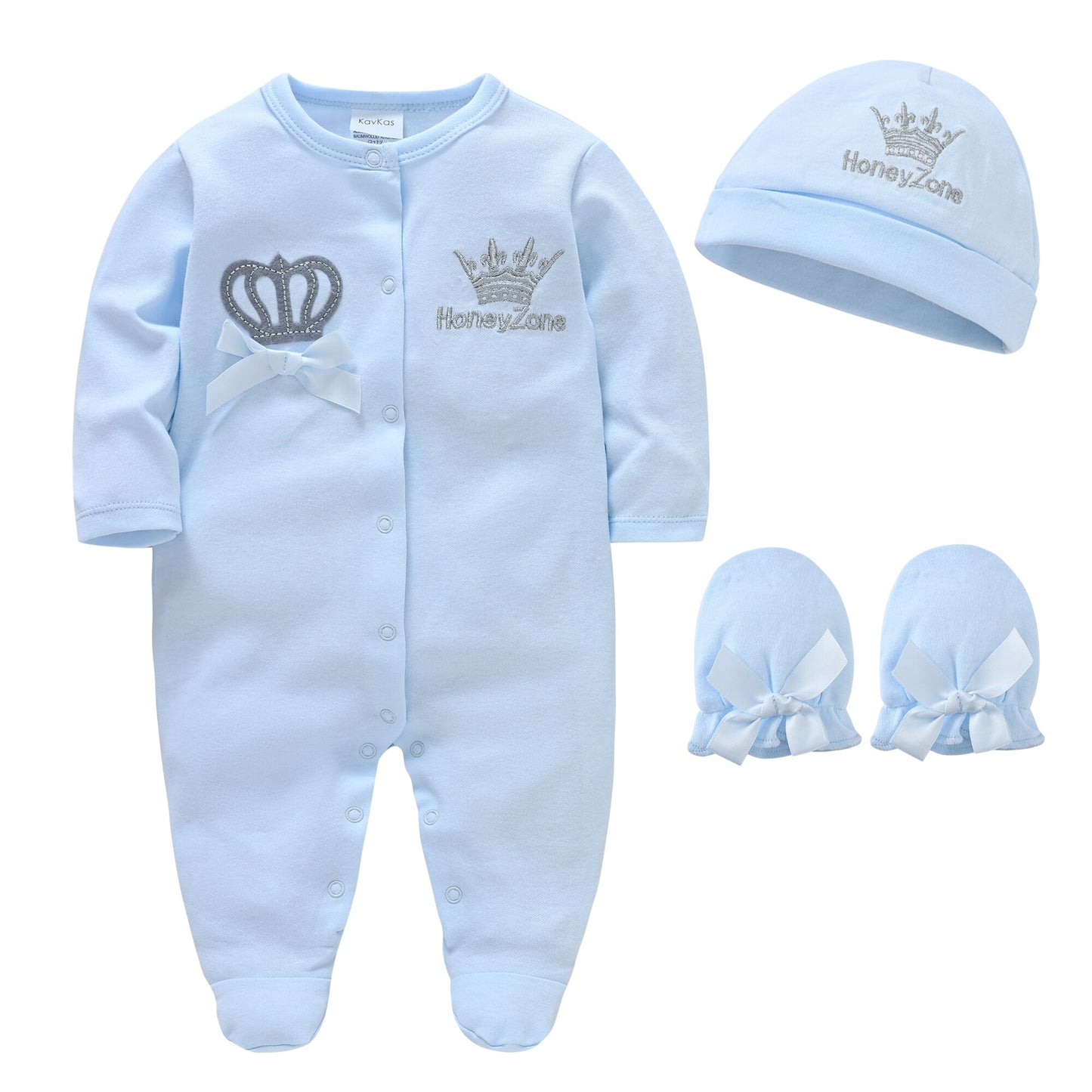 Baby Girls Boys Rompers Royal Crown Clothing Sets with Cap Gloves Infant Newborn 100% Cotton One-Pieces Footies Overall Pijamas