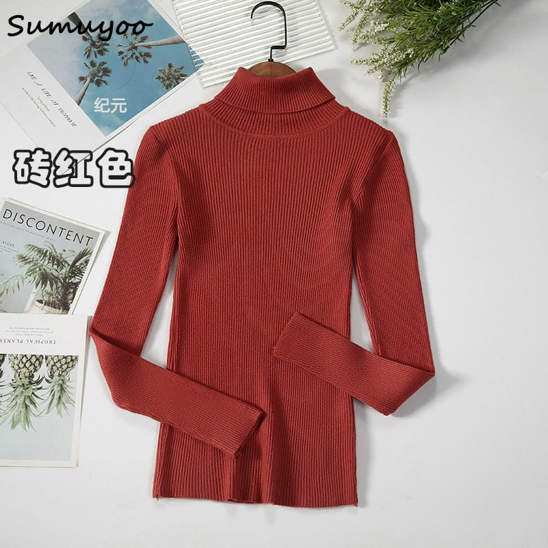 Sumuyoo 2022 Basic Turtleneck Women Sweaters Autumn Winter Tops Slim Women Pullover Knitted Sweater Jumper Soft Warm Pull