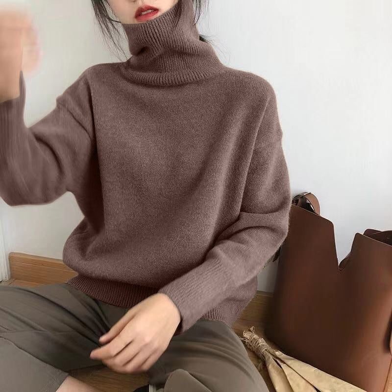 WYWM Cashmere Elegant Turtle Neck Women Sweater Soft Knitted Basic Pullovers O Neck Loose Warm Female Knitwear Jumper