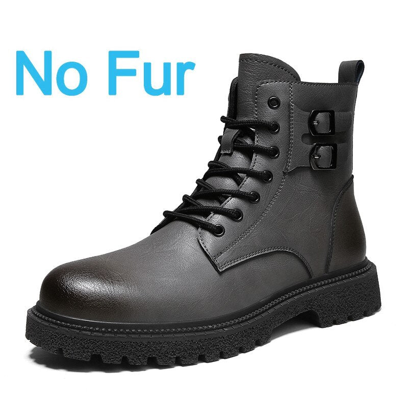 Genuine Leather Men Boots Fashion High Top Motorcycle Boots High Quality Mens Ankle Boots Winter New Casual shoes Male Footwear