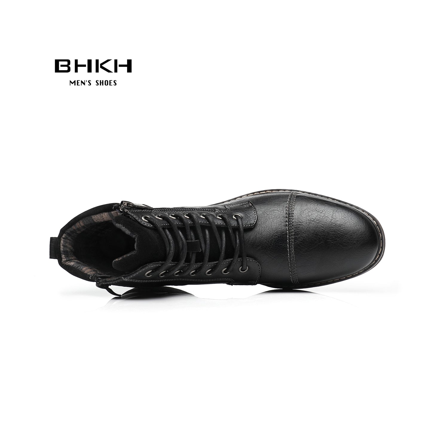 BHKH Men&#39;s Boots Winter Fashion botines Zip Lace-up Ankle Boots Vintage Business Dress Shoes Leather Casual Shoes For Men