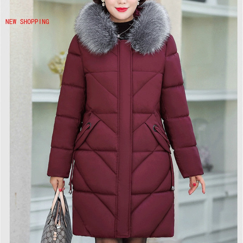 Fashion Winter Jacket Women Big Fur Hooded Thick Down Parkas 5XL Female Jacket Coat Lambswool Warm Winter Outwear Long 2021 New