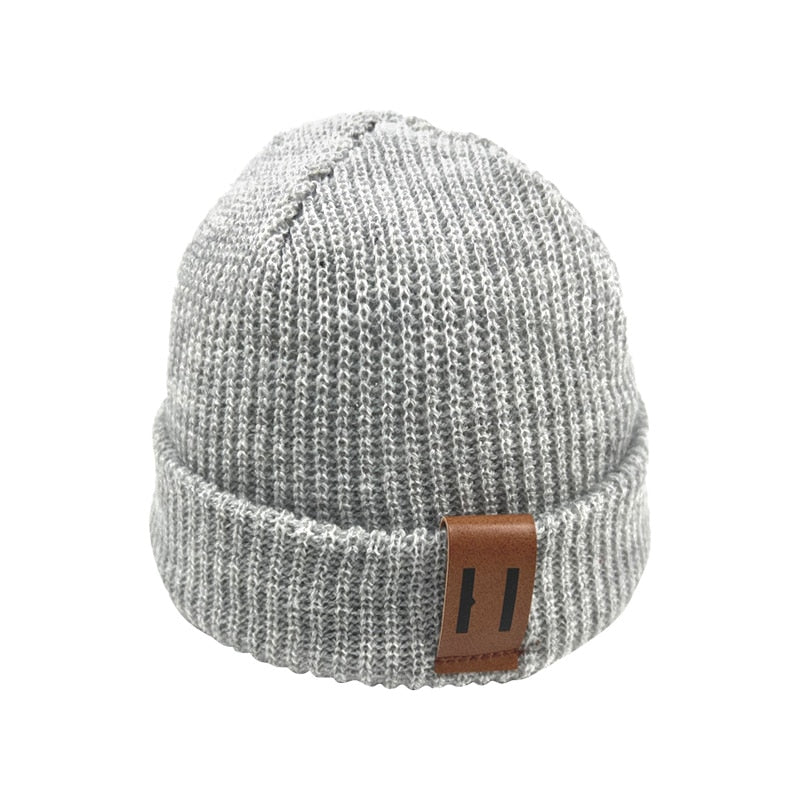 Baby Knit Hat for Boys Girls Autumn Winter Warm Kids Beanie Adult Children Parent-Child Hats Newborn Baby Cap with Leather Label