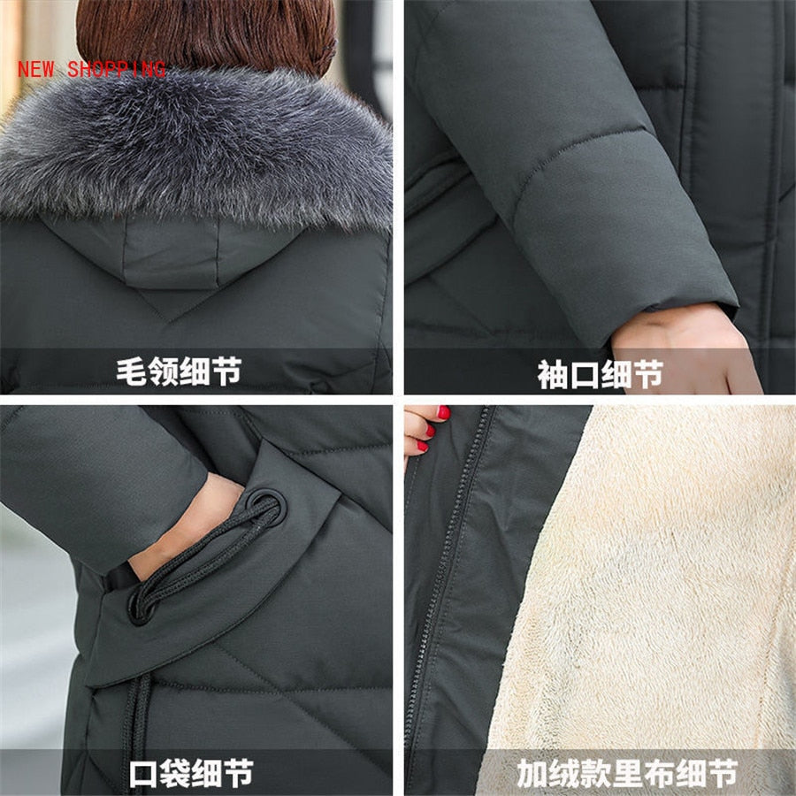 Fashion Winter Jacket Women Big Fur Hooded Thick Down Parkas 5XL Female Jacket Coat Lambswool Warm Winter Outwear Long 2021 New