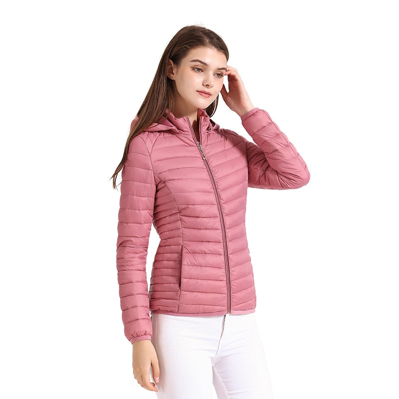 SANTELON Winter Parka Ultralight Padded Puffer Jacket For Women Coat With Hood Outdoor Warm Lightweight Outwear With Storage Bag