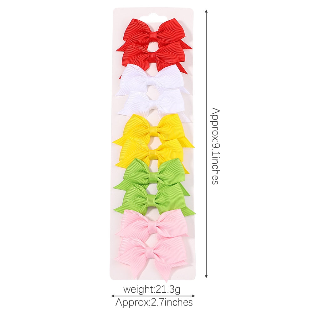 10Pcs/Set New Solid Ribbon Bowknot Hair Clips For Baby Girls Handmade Cute Bows Hairpin Barrettes Headwear Kids Hair Accessories