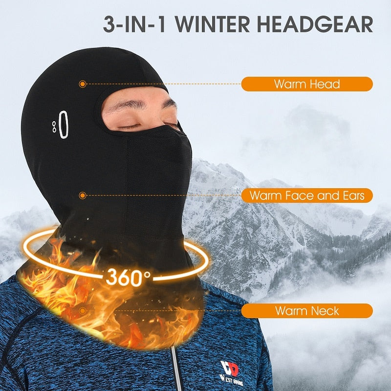 WEST BIKING Cycling Cap Winter Warm Running Scarf Balaclava Velvet Bike Full Face Cover Headwear Climbing Fishing Skating Hat