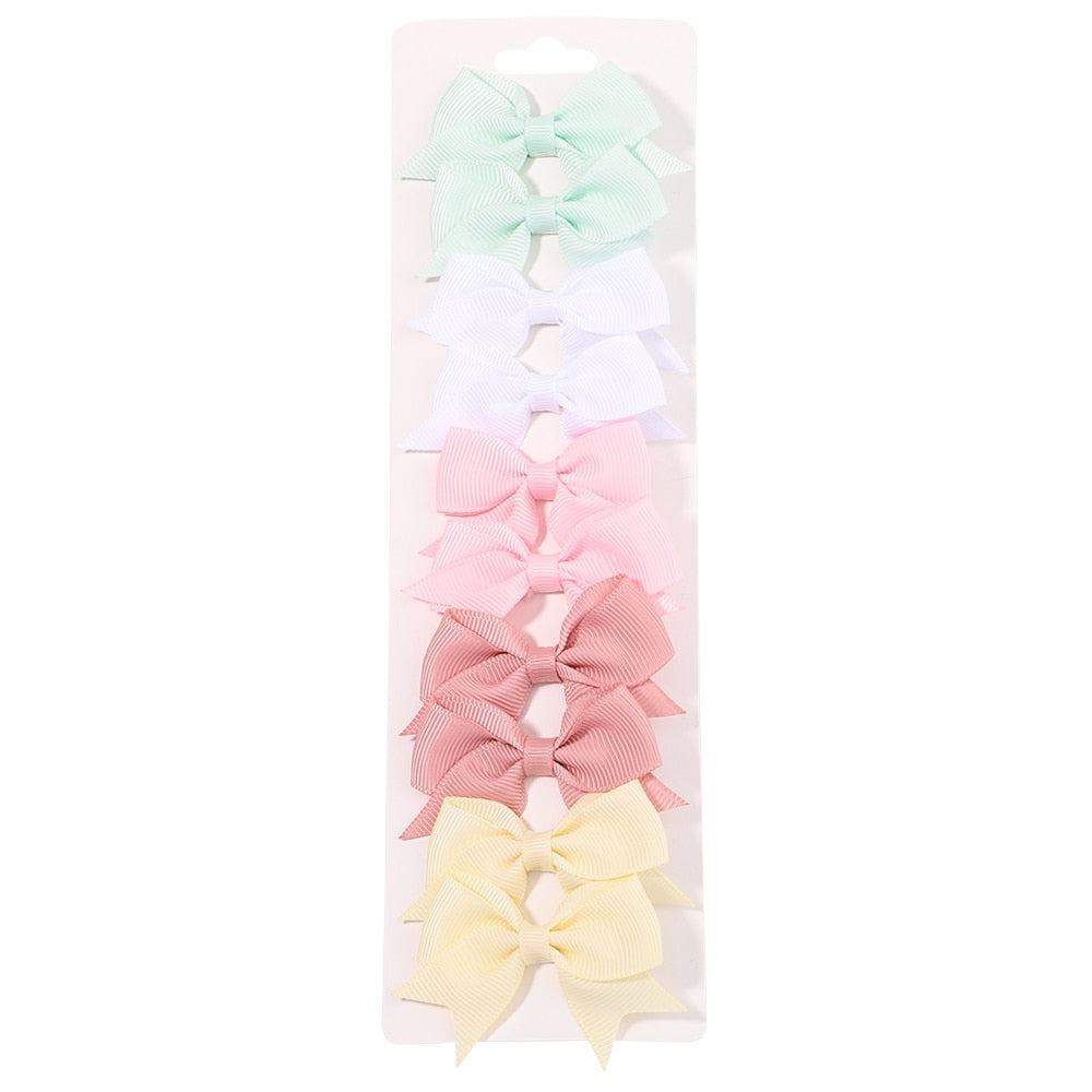 10Pcs/Set New Solid Ribbon Bowknot Hair Clips For Baby Girls Handmade Cute Bows Hairpin Barrettes Headwear Kids Hair Accessories