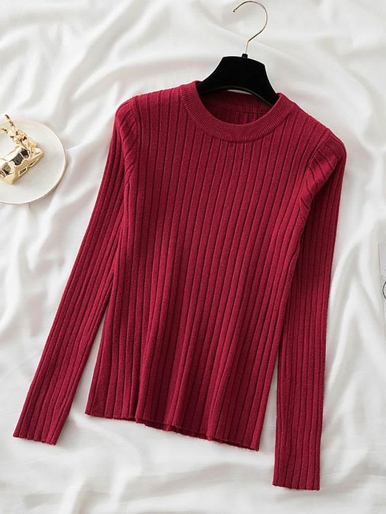 knit soft jumper tops 2022 New Autumn Winter Tops O-Neck Pullovers Sweaters shirt long sleeve Korean Slim-fit tight sweater