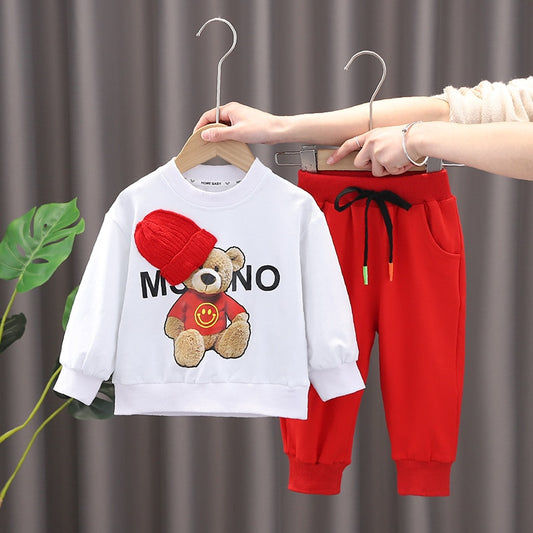 Spring Autumn Baby Boy Clothes Set Fashion Cartoon Printed Pullover O-neck Long Sleeve Hoodies Tops and Pants 2PCS Girls Outfits