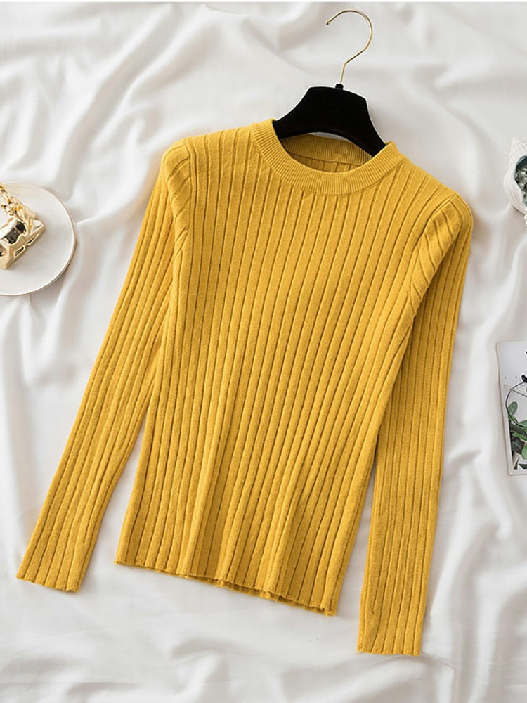 knit soft jumper tops 2022 New Autumn Winter Tops O-Neck Pullovers Sweaters shirt long sleeve Korean Slim-fit tight sweater