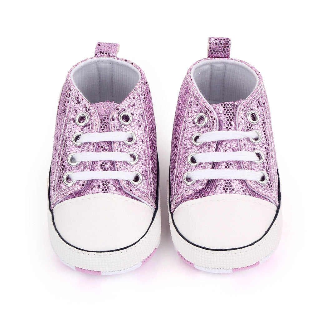 Newborn Sequined Canvas Baby Sneakers Baby Shoes Baby Boys Girls Shoes Baby Toddler Shoes Soft Sole Non-slip Baby Shoes