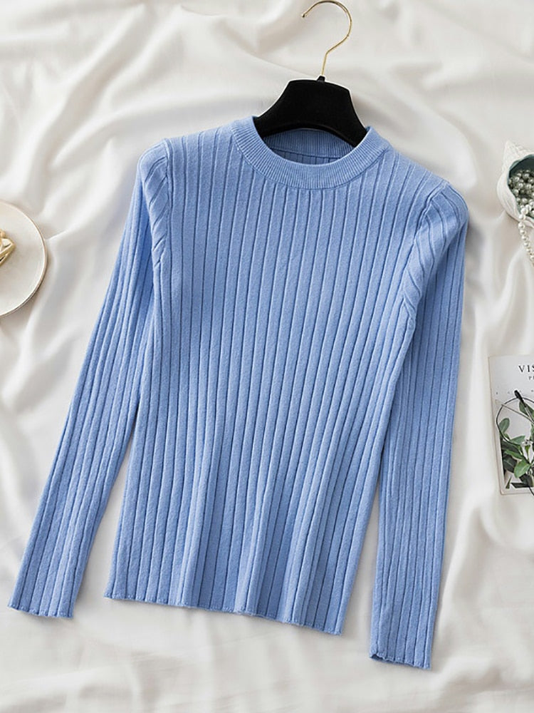 knit soft jumper tops 2022 New Autumn Winter Tops O-Neck Pullovers Sweaters shirt long sleeve Korean Slim-fit tight sweater