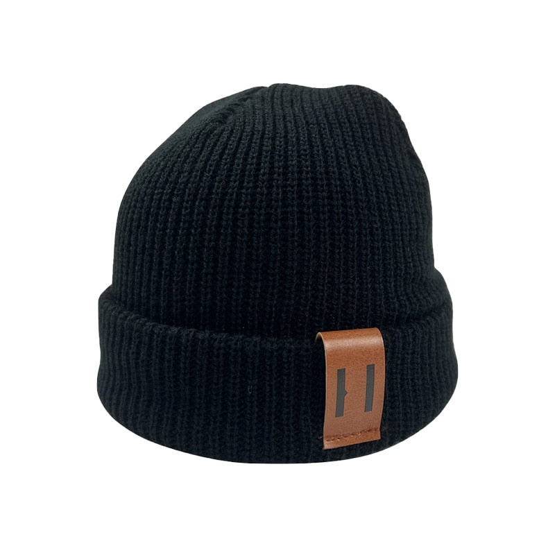 Baby Knit Hat for Boys Girls Autumn Winter Warm Kids Beanie Adult Children Parent-Child Hats Newborn Baby Cap with Leather Label