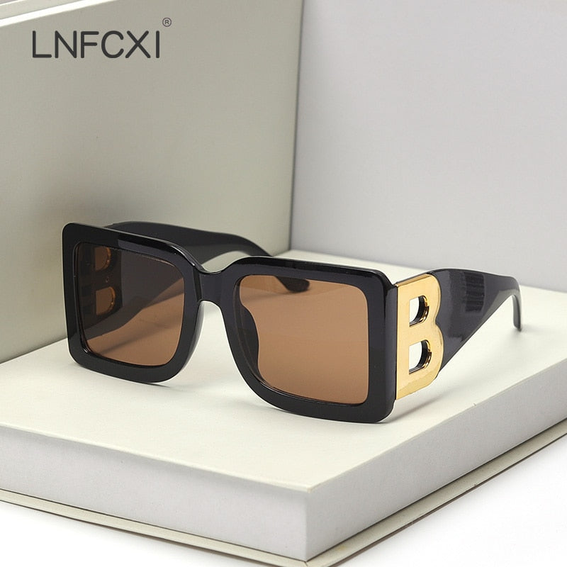 LNFCXI 2021 New Fashion Oversized The Letter B  Square Luxury Trend Sunglasses Women Men Retro rectangle sunglasses gafas de sol