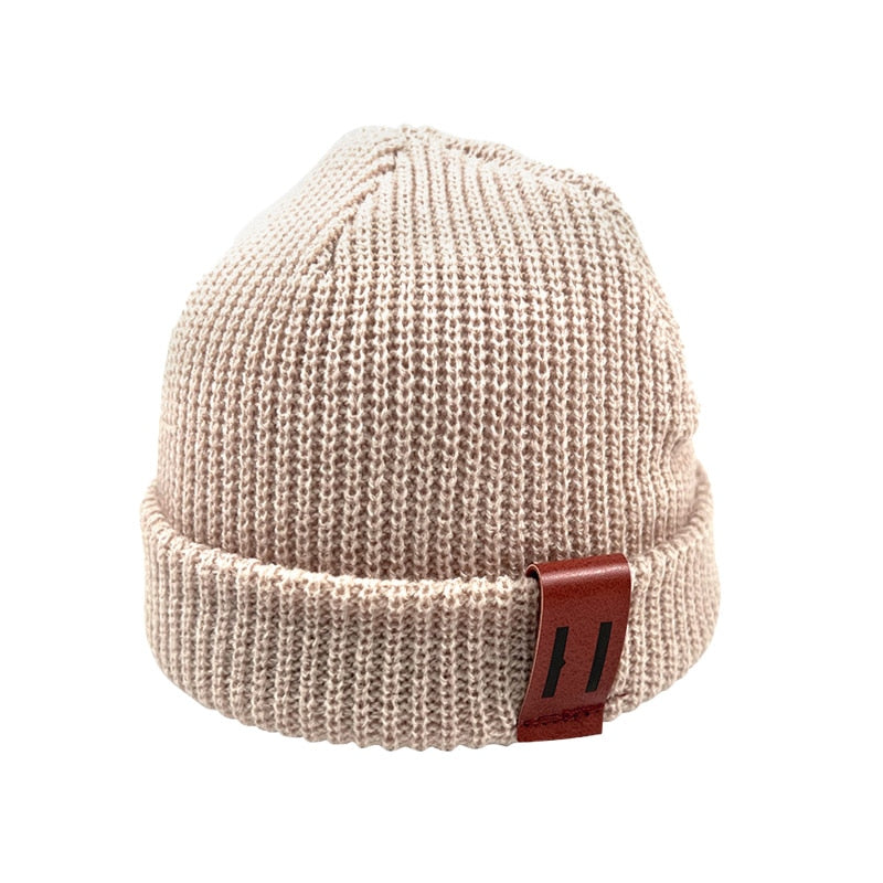 Baby Knit Hat for Boys Girls Autumn Winter Warm Kids Beanie Adult Children Parent-Child Hats Newborn Baby Cap with Leather Label