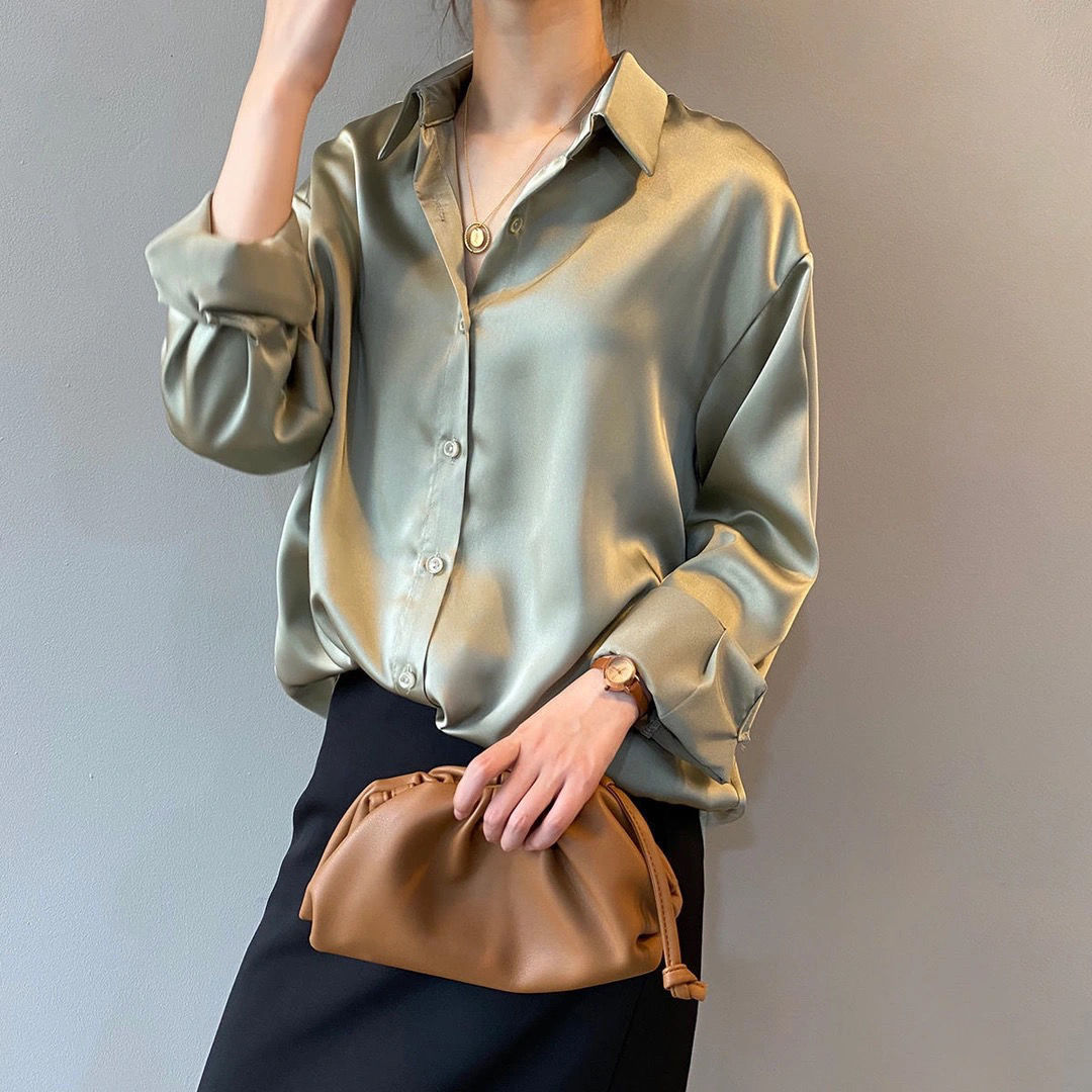 Autumn Silk Shirt Vintage Blouse Women White Lady Long Sleeves Female Loose Shirts women-clothing tops women 2021 women shirts