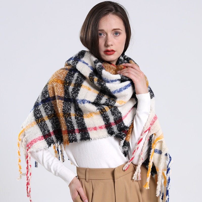 2022 NEW Luxury Cashmere Women Plaid Scarf Winter Warm Shawl and Wrap Bandana Pashmina Long Tassel Female Foulard Thick Blanket