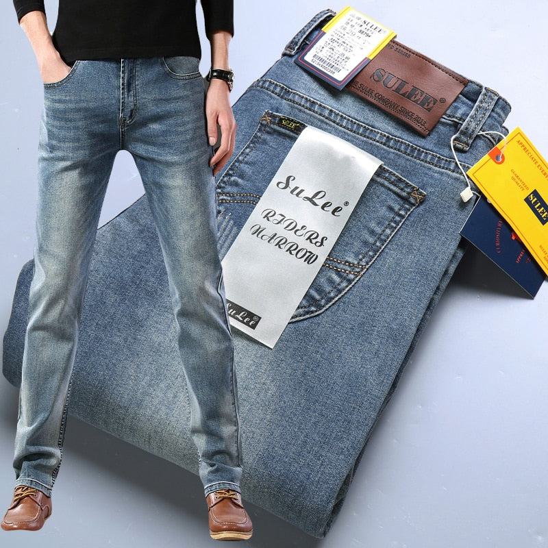 2022 SULEE Brand Autumn Winter Slim Fit  Men&#39;s Jeans Business Casual Elastic Straight Denim Pants Male High Quality Trousers