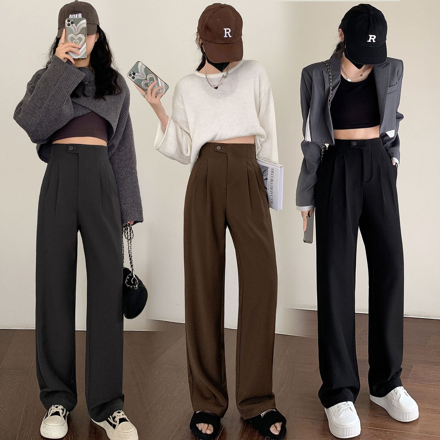 2023 HappyLisa Women Spring Summer Long Suit Pants Ladies High Waist Wide Leg Floor-Length Loose Pant Female Casual Trousers P09