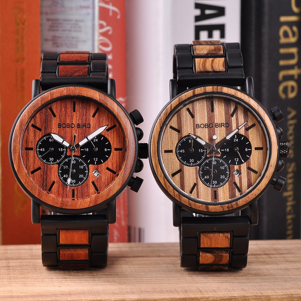 Quartz Watch For Men Luxury Wrist Man Watches Wood Stopwatch Date Display Chronograph Wristwatches relogio masculino Male Watch