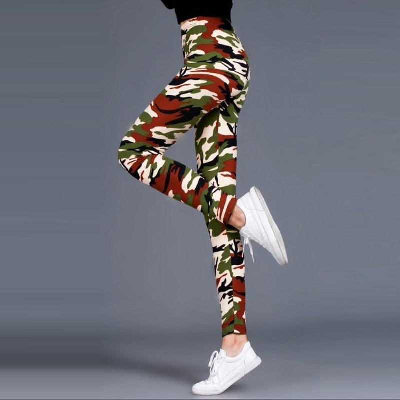 2022 camouflage women&#39;s leggings graffiti style slim plus size stretch pants army green leggings