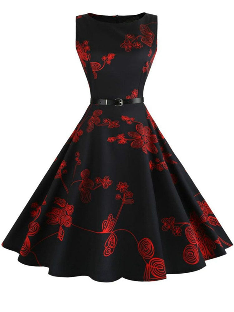 Summer Womens Dresses 2022 Casual Floral Retro Vintage 50s 60s Robe Rockabilly Swing Pinup Vestidos Valentines Day Party Dress