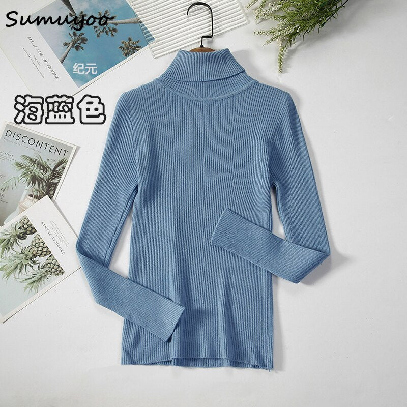 Sumuyoo 2022 Basic Turtleneck Women Sweaters Autumn Winter Tops Slim Women Pullover Knitted Sweater Jumper Soft Warm Pull