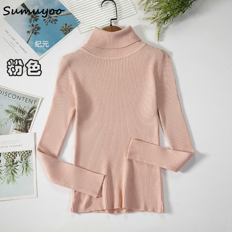 Sumuyoo 2022 Basic Turtleneck Women Sweaters Autumn Winter Tops Slim Women Pullover Knitted Sweater Jumper Soft Warm Pull