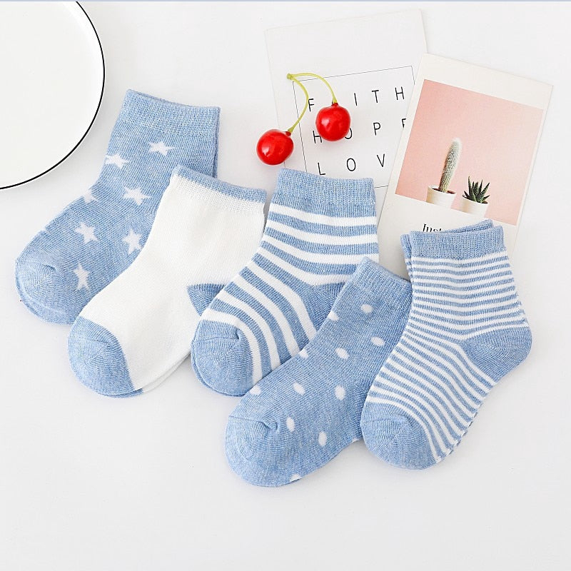 5Pairs Baby Socks Newborn Baby Boy Socks 0-1-3-7Y Kids Pure Cotton Animal Design Fadeless Soft Children&#39;s Socks for Girls