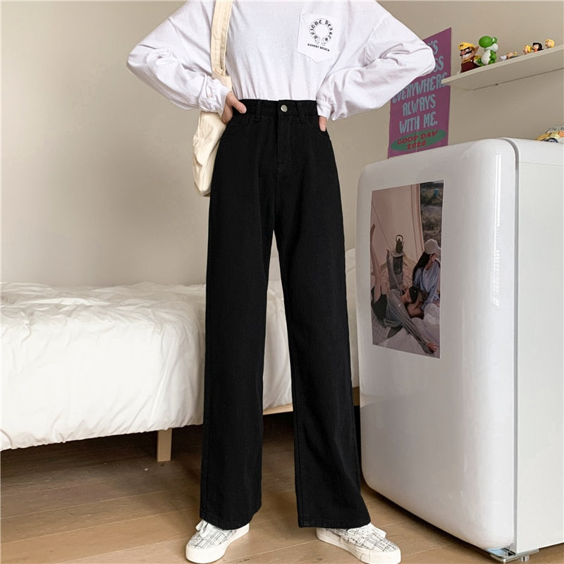 Summer Women Brown Jeans High Waist Loose Straight Wide Leg Denim Female Y2k Casual Streetwear Vintage Baggy Trouser