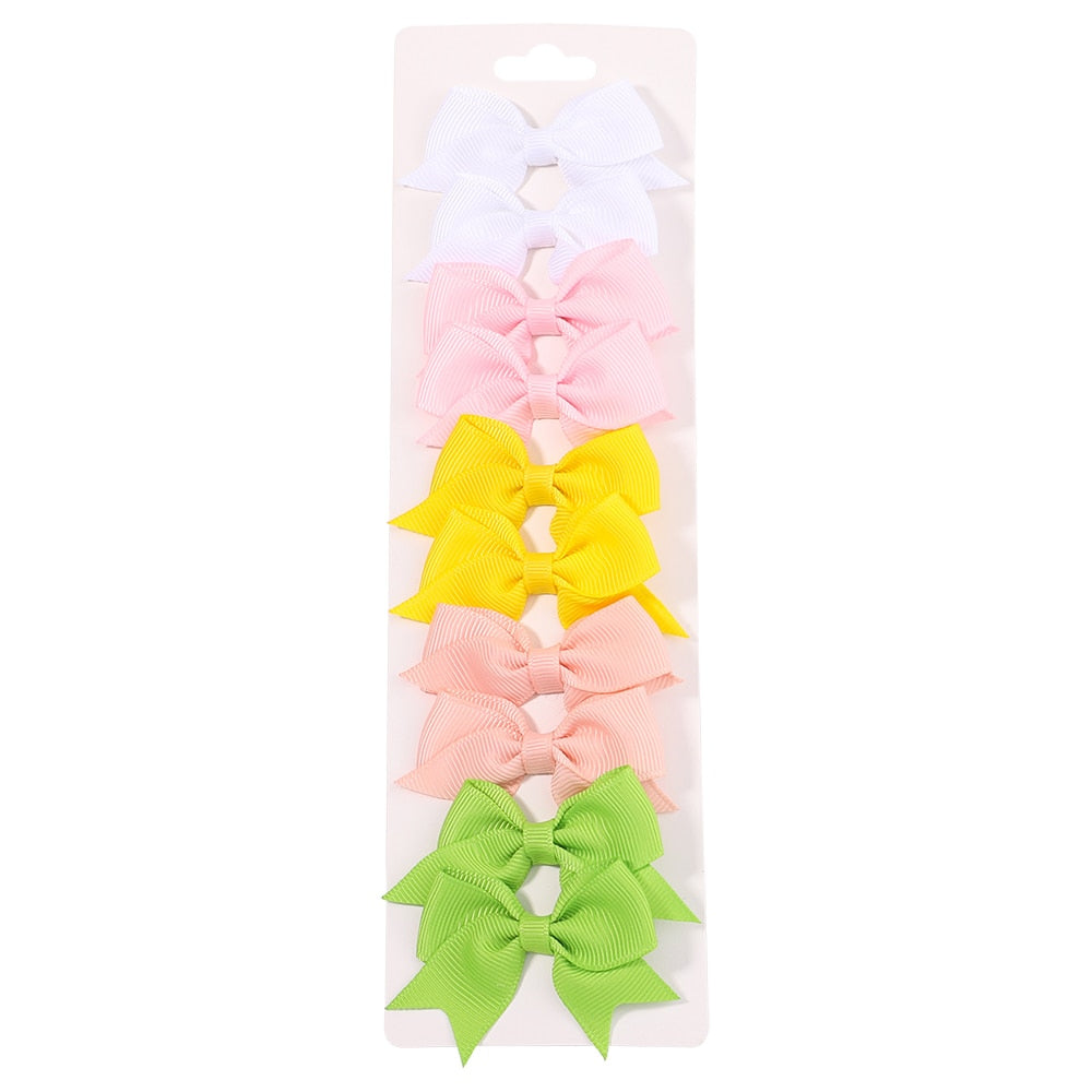 10Pcs/Set New Solid Ribbon Bowknot Hair Clips For Baby Girls Handmade Cute Bows Hairpin Barrettes Headwear Kids Hair Accessories