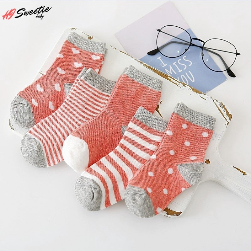 5Pairs Baby Socks Newborn Baby Boy Socks 0-1-3-7Y Kids Pure Cotton Animal Design Fadeless Soft Children&#39;s Socks for Girls